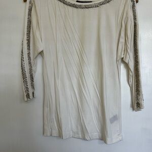 BKE Cream and Silver Asymmetrical Embellished Blouse